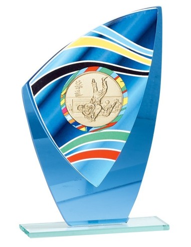 Trophée Couleur "V-SERIES" Personnalisable en ligne grâce à sa pastille interchangeable - Hauteur : 24cm - Matière du trophée : Verre - Base : Verre transparent - Finition : Multi couleurs - Grand choix de disciplines disponibles
