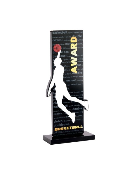 Trophée acrylique personnalisable noir(e) basket-ball | Récompense de...