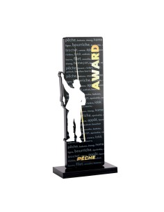 Trophée acrylique personnalisable noir(e) pêche | Récompense de Qualité !