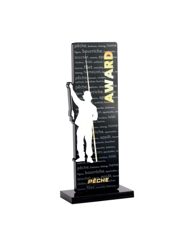 Trophée acrylique personnalisable noir(e) pêche | Récompense de Qualité !