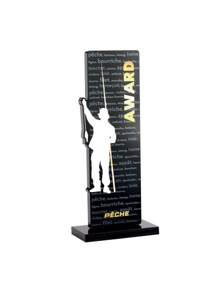 Trophée acrylique personnalisable noir(e) pêche | Récompense de Qualité !