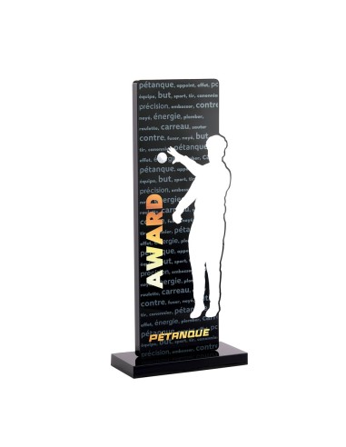 Trophée acrylique personnalisable noir(e) pétanque | Récompense de...