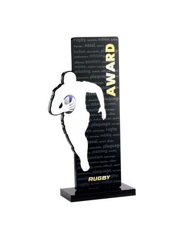 Trophée acrylique personnalisable noir(e) rugby | Récompense de Qualité !