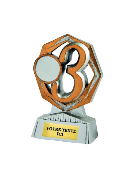 Trophée résine support éco argent/or numéro 3 | Récompense de Qualité !