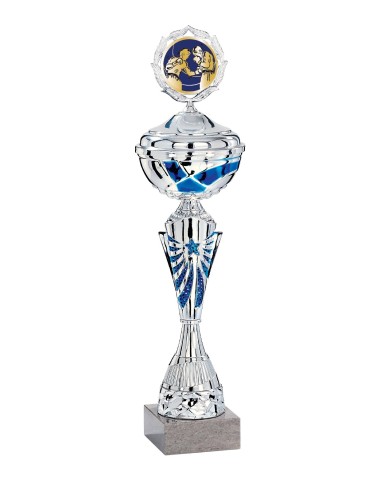 Coupe Économique Métal avec couvercle - 36 cm - Argent / Bleu - Réf FSP-2171WS09C