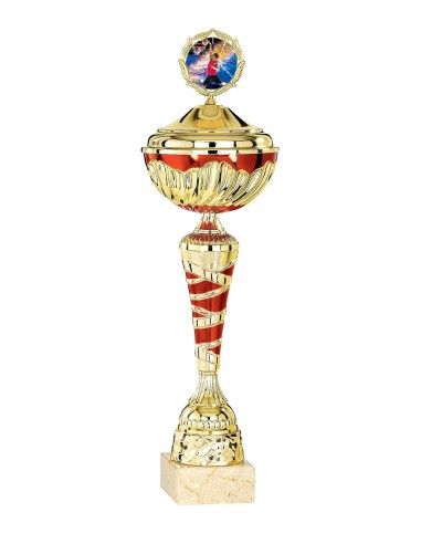 Coupe Économique Métal avec couvercle - 35 cm - Or / Rouge - Réf FSP-2752WG09C