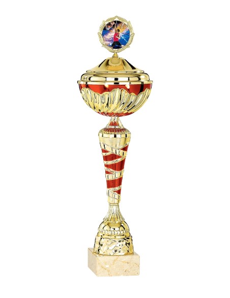 Coupe Économique Métal avec couvercle - 35 cm - Or / Rouge - Réf FSP-2752WG09C