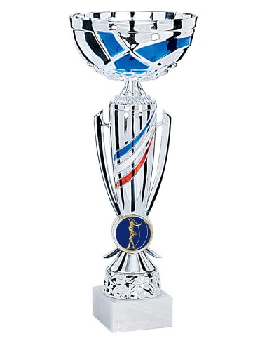 Coupe Personnalisée Métal - 39 cm - Argent / Bleu / Rouge - Réf FSP-2813
