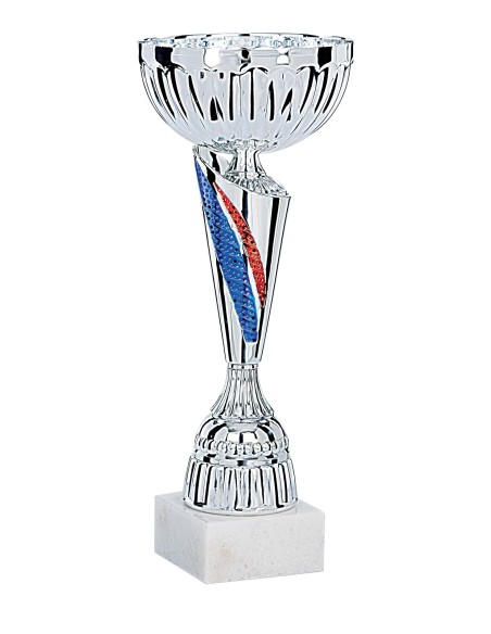 Coupe Économique Métal - 31 cm - Argent & Bleu / Blanc / Rouge - Réf FSP-3352