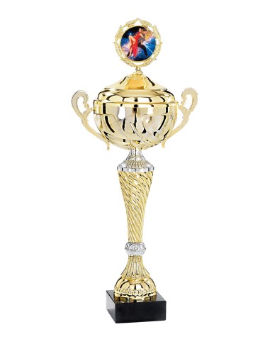 Coupe Premium Métal avec couvercle - 39 cm - Or / Argent - Réf FSP-4011WG10C