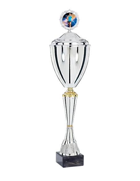 Coupe Premium Métal avec couvercle - 52 cm - Argent / Or - Réf FSP-4223WS14C