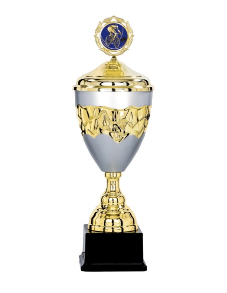 Coupe Prestige Métal avec couvercle - 38 cm - Or / Argent Mat - Réf FSP-6681WG12C