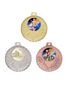MÉDAILLE PERSONNALISABLE EN Ø50 MM. RÉF : Q-043 - FINITION OR-ARG-BRZ - RÉF FSP-Q-043