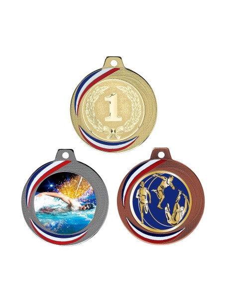 MÉDAILLE PERSONNALISABLE EN Ø70 MM. RÉF : Q-018 - FINITION OR-ARG-BRZ - RÉF FSP-Q-018
