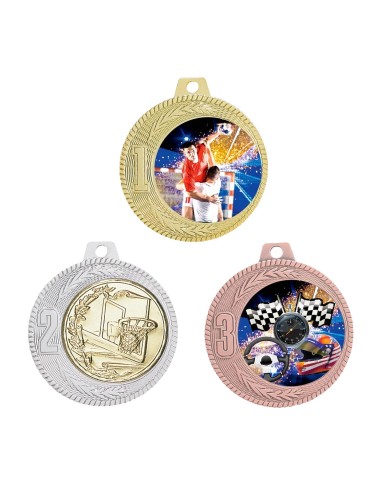 MÉDAILLE PERSONNALISABLE EN Ø70 MM. RÉF : Q-049 - FINITION OR-ARG-BRZ - RÉF FSP-Q-049