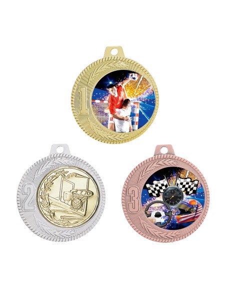 MÉDAILLE PERSONNALISABLE EN Ø70 MM. RÉF : Q-049 - FINITION OR-ARG-BRZ - RÉF FSP-Q-049