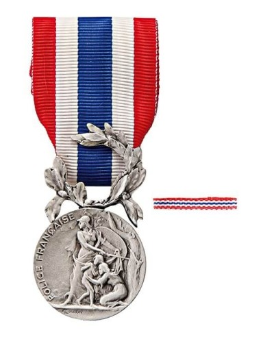 Médaille d'Honneur de la Police Nationale en bronze argenté. Fixe ruban en option.