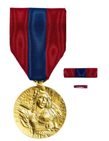 Médaille Défense Nationale Bronze en bronze doré. Fixe ruban et barrette dixmude en option