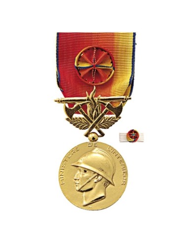 Médaille d’Honneur Sapeurs Pompiers Service Exceptionnel Or en zamak doré. Fixe ruban en option.