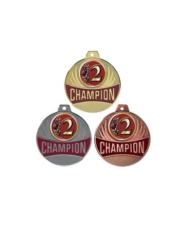 Médaille : Acier émaillé Bordeaux - Diamètre : 50mm - Poids : 38 grammes - Finitions disponibles : Or-Argent-Bronze - Marquage au dos en option : Étiquette adhésive. Ces médailles bicolores sont une super récompense pour tous vos événements et compétitions!