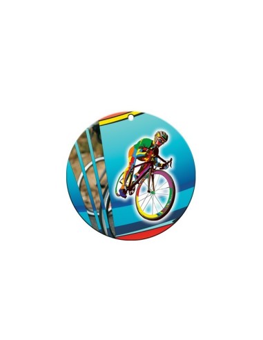 Médaille Cyclisme en céramique - Diamètre : 70mm - Marquage au dos en option : Étiquette adhésive ou Gravure. Avec son design résolument moderne et ses couleurs vives, cette médaille fera le bonheur de vos gagnants, coéquipiers, entraîneurs et invités