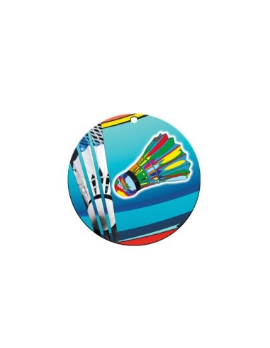 Médaille Badminton  en céramique - Diamètre : 70mm - Marquage au dos en option : Étiquette adhésive ou Gravure. Avec son design résolument moderne et ses couleurs vives, cette médaille fera le bonheur de vos gagnants, coéquipiers, entraîneurs et invités