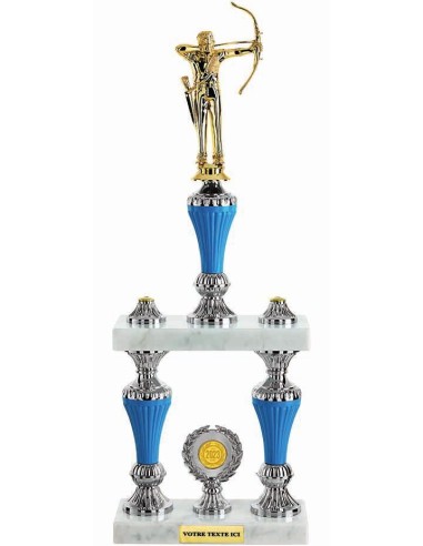 Trophée colonne argent/bleu(e) turquoise hauteur 47 cm